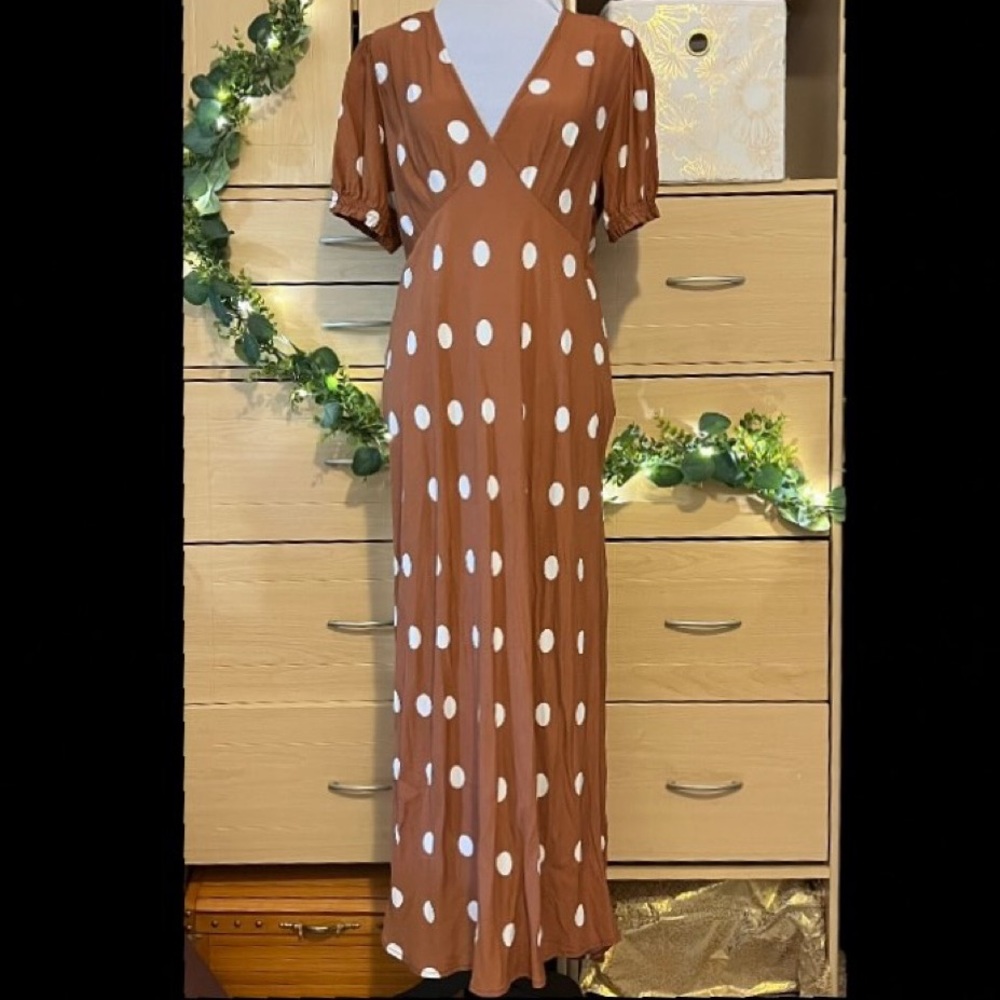 Brown Maxi Polka Dot Dress
